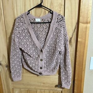 Nicole Miller Atelier Dust Rose Women's Open-Knit Cardigan Sweater